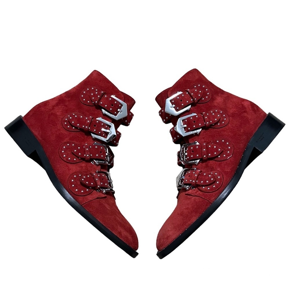 Givenchy elegant red suede studded buckled boot 37